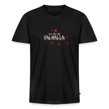 Tot ziens in Valhalla Viking Runes Design - Mannen Premium Bio T-shirt met V-hals - zwart - Voor - Nico (187cm)