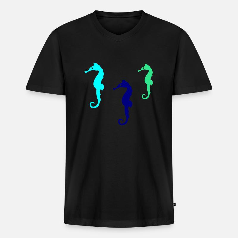 seepferdchen silhouette 02 - Männer Premium Bio T-Shirt mit V-Ausschnitt - Schwarz