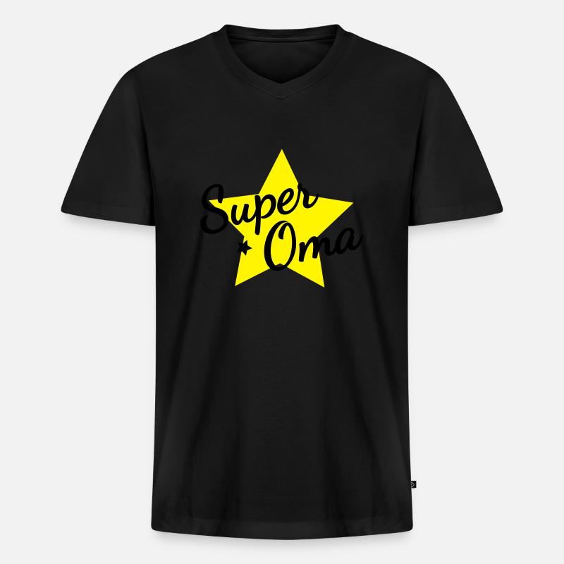 Super Oma - Männer Premium Bio T-Shirt mit V-Ausschnitt - Schwarz