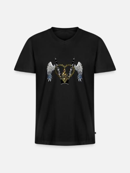 Clarinette - coeur avec des ailes - T-shirt encolure en V Premium bio Homme - noir