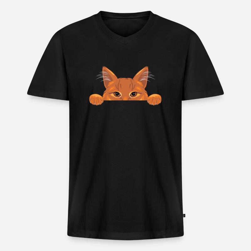 Peeking Ingwer Katze - Männer Premium Bio T-Shirt mit V-Ausschnitt - Schwarz