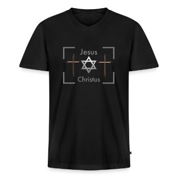 Jesus Christ Gott Messias Yeshua - Männer Premium Bio T-Shirt mit V-Ausschnitt - Schwarz - Vorne - Nico (187cm)
