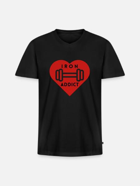 Gym Iron Addict - Men's Premium Organic T-shirt with V-neck - black