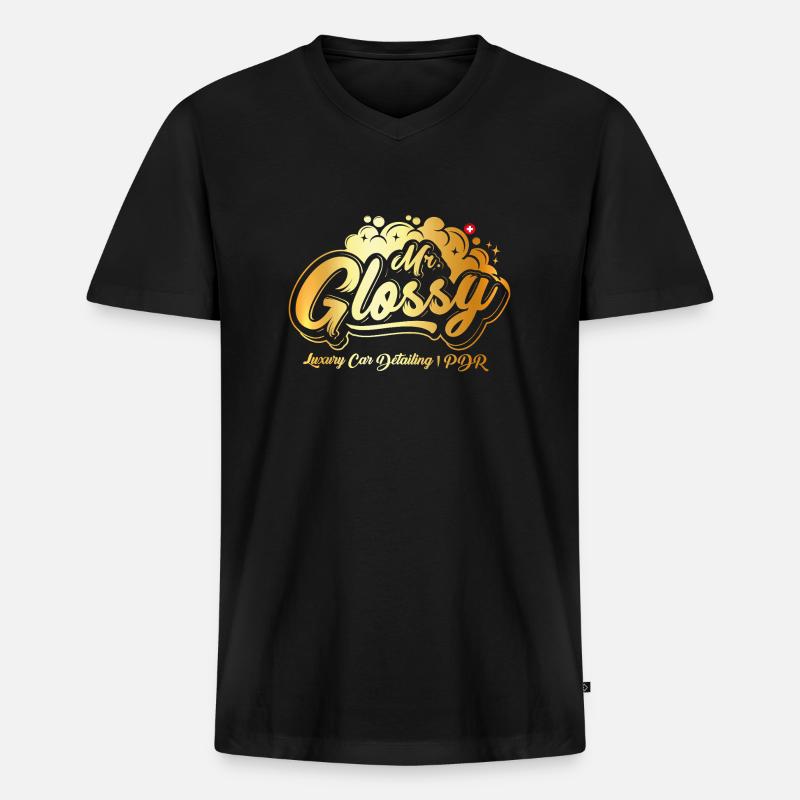 Mr. Glossy - Männer Premium Bio T-Shirt mit V-Ausschnitt - Schwarz