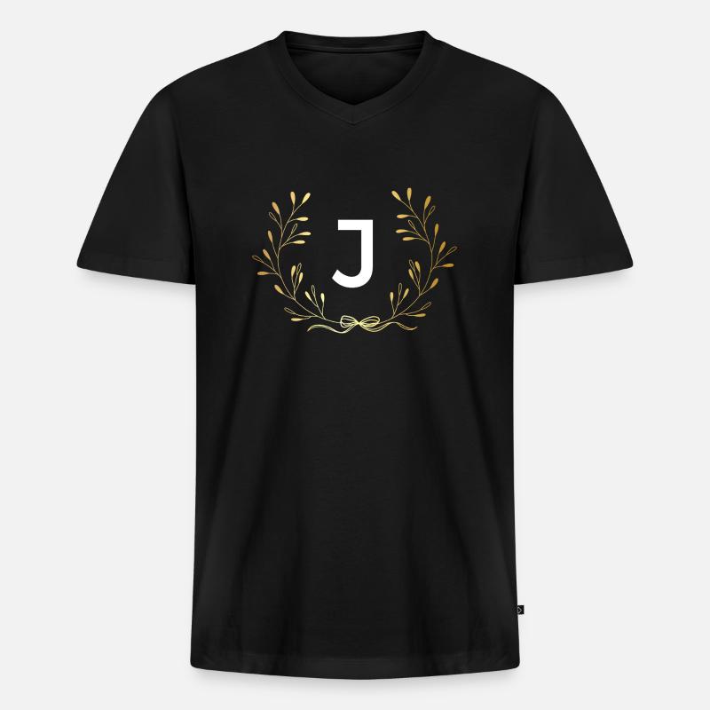 Buchstabe j Goldene Blumenkrone - Männer Premium Bio T-Shirt mit V-Ausschnitt - Schwarz