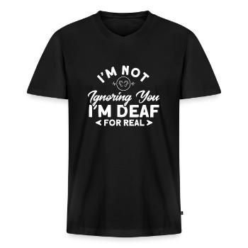 Hörgerät Gebärdensprache Gehörlose - Männer Premium Bio T-Shirt mit V-Ausschnitt - Schwarz - Vorne - Nico (187cm)