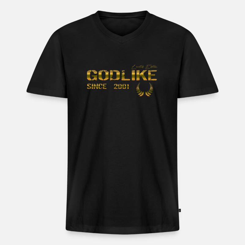 Godlike since 2001 - Männer Premium Bio T-Shirt mit V-Ausschnitt - Schwarz