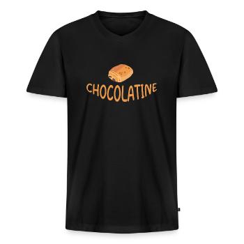 chocolatine - T-shirt encolure en V Premium bio Homme - noir - Devant - Nico (187cm)
