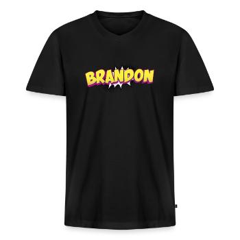Brandon benutzerdefinierter Name Comic-Stil Pop-Art, - Männer Premium Bio T-Shirt mit V-Ausschnitt - Schwarz - Vorne - Nico (187cm)