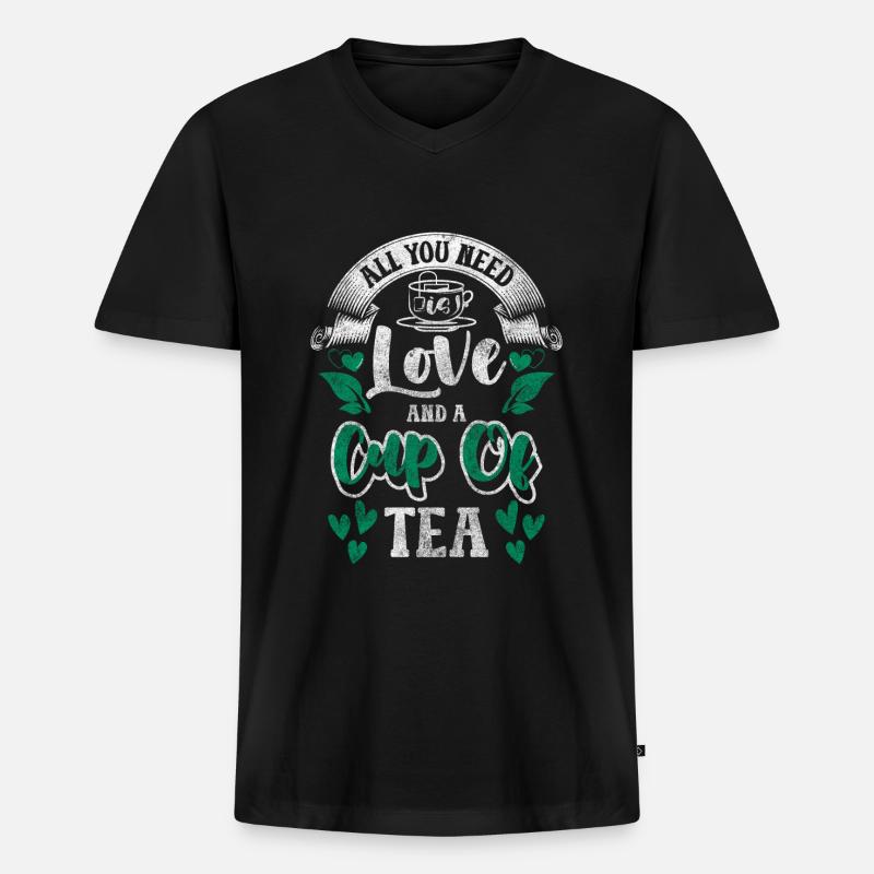 Teetrinker Kamille - Männer Premium Bio T-Shirt mit V-Ausschnitt - Schwarz