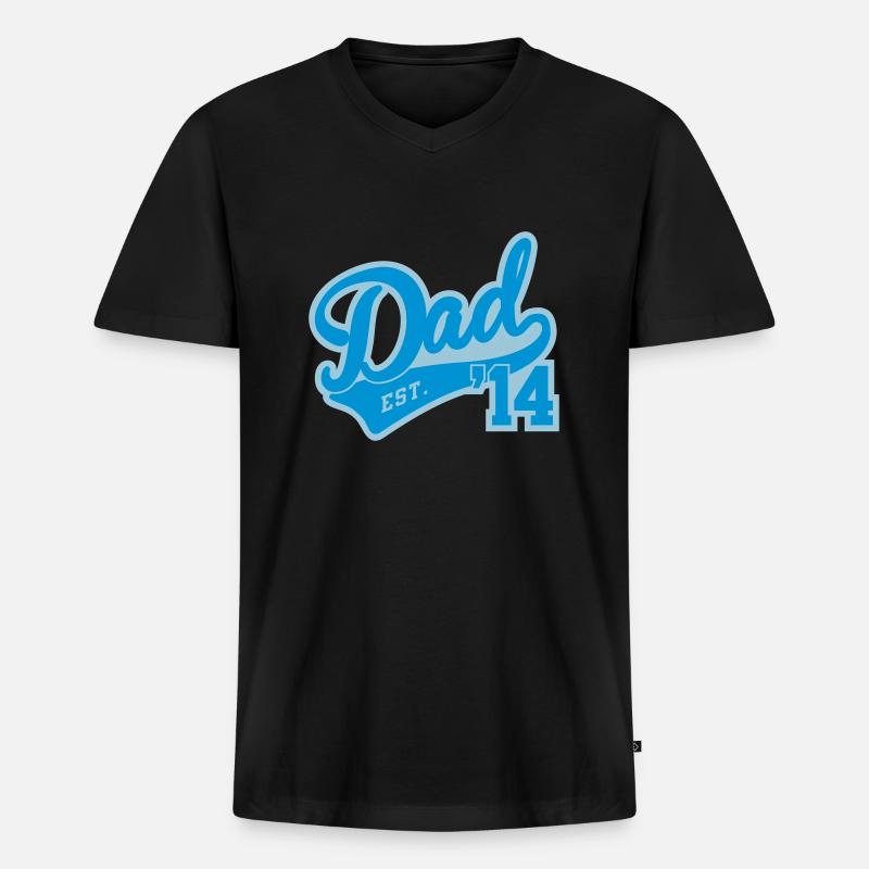 Dad Est. 2014 - Männer Premium Bio T-Shirt mit V-Ausschnitt - Schwarz