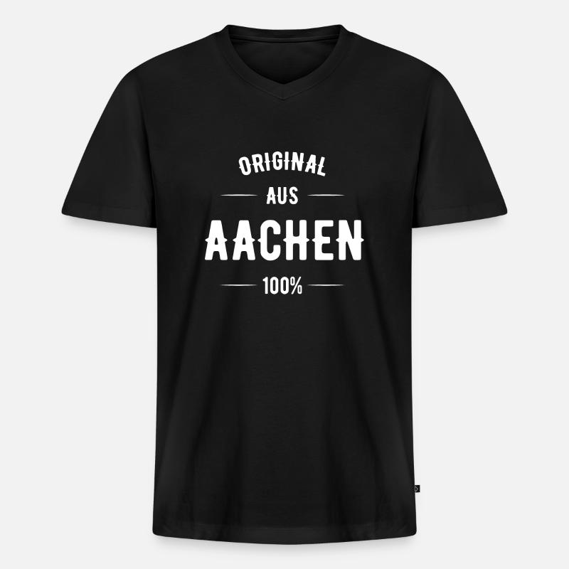 Aachen - Männer Premium Bio T-Shirt mit V-Ausschnitt - Schwarz