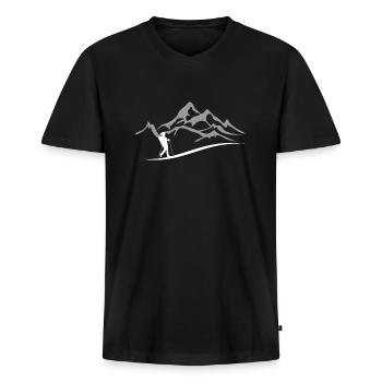 Montagne, Randonnée, Nature, Plein air, Loisirs - T-shirt encolure en V Premium bio Homme - noir - Devant - Nico (187cm)