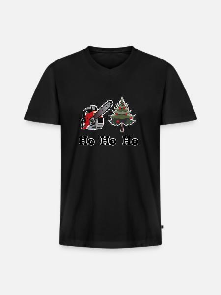 Weihnachtsbaum Kettensägentraum - Männer Premium Bio T-Shirt mit V-Ausschnitt - Schwarz