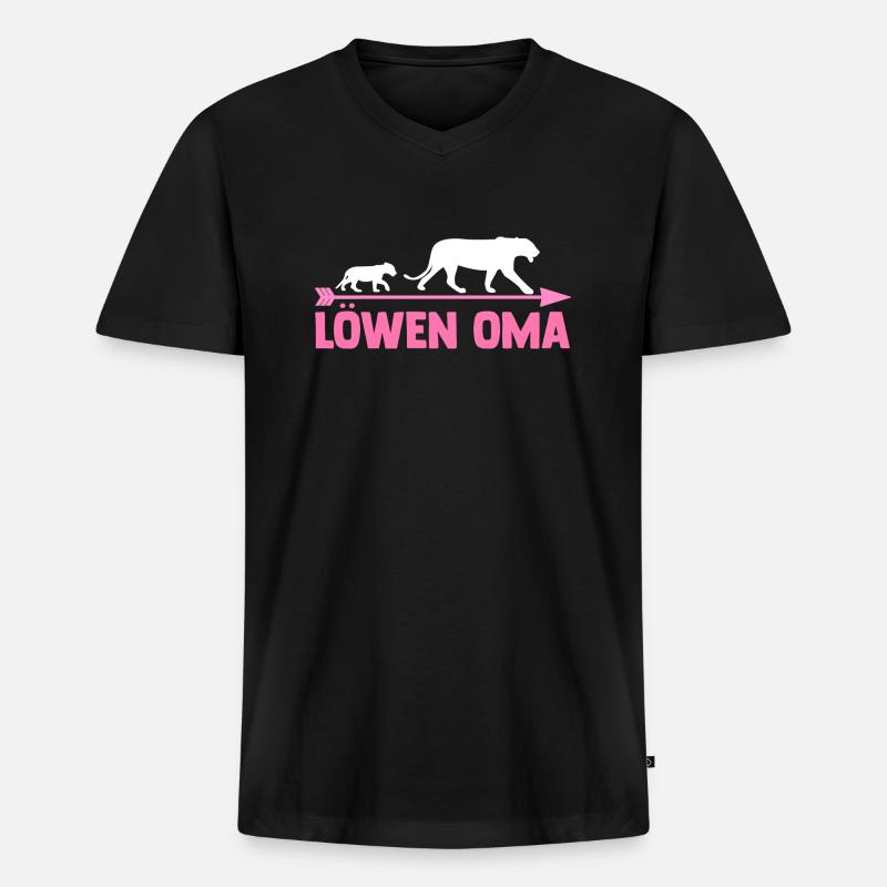 Großmutter Löwen Oma - Männer Premium Bio T-Shirt mit V-Ausschnitt - Schwarz