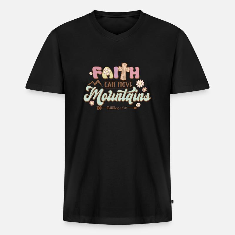 Glaube kann Berge versetzen - Männer Premium Bio T-Shirt mit V-Ausschnitt - Schwarz