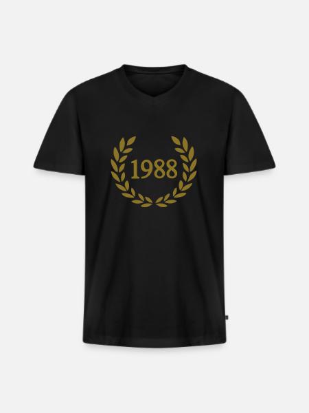 1988 - Männer Premium Bio T-Shirt mit V-Ausschnitt - Schwarz