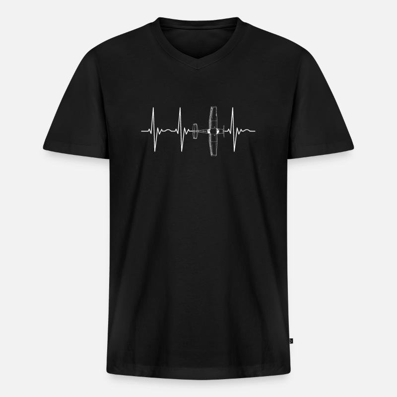 Flieger Flugzeug Pilot Herzschlag - Männer Premium Bio T-Shirt mit V-Ausschnitt - Schwarz