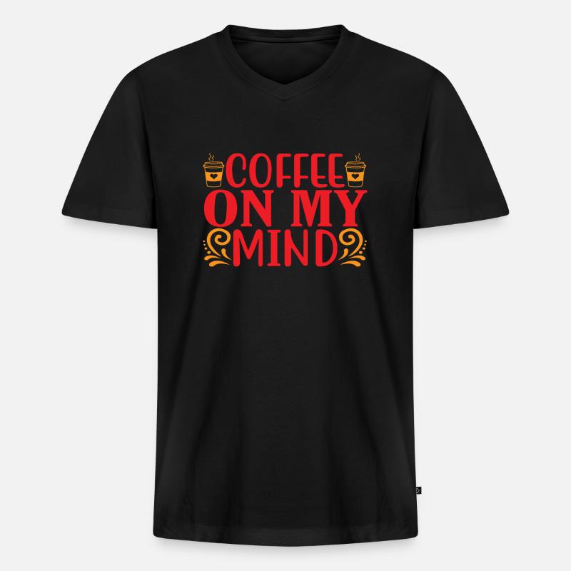 Coffee on my Mind - Männer Premium Bio T-Shirt mit V-Ausschnitt - Schwarz