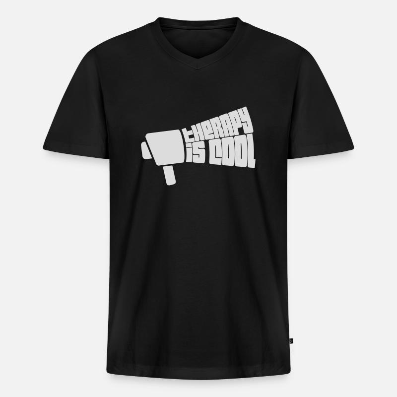 therapy is cool Zitat - Männer Premium Bio T-Shirt mit V-Ausschnitt - Schwarz