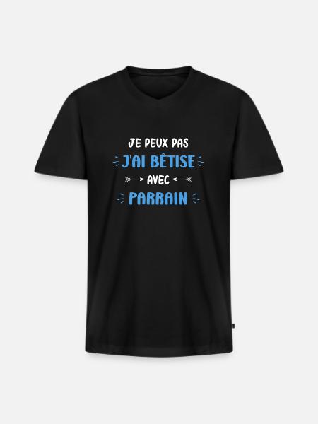 Je peux pas j'ai bêtise avec parrain - T-shirt encolure en V Premium bio Homme - noir
