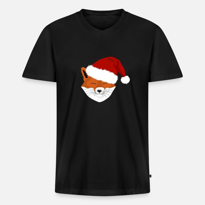 Christmas Fox - Männer Premium Bio T-Shirt mit V-Ausschnitt - Schwarz