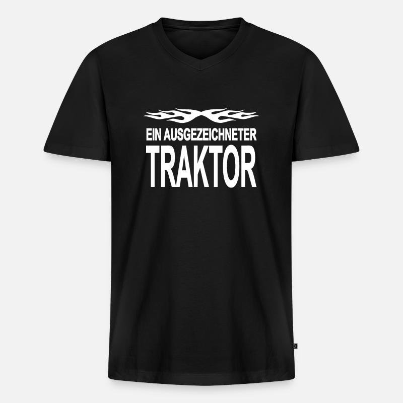 Traktor - Männer Premium Bio T-Shirt mit V-Ausschnitt - Schwarz