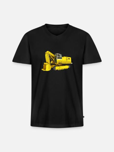 Yellow excavator, backhoe, industry - Men's Premium Organic T-shirt with V-neck - black