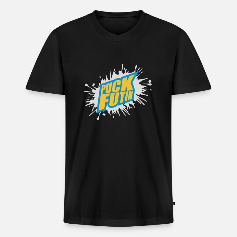 puck futin Logo Design - Männer Premium Bio T-Shirt mit V-Ausschnitt - Schwarz