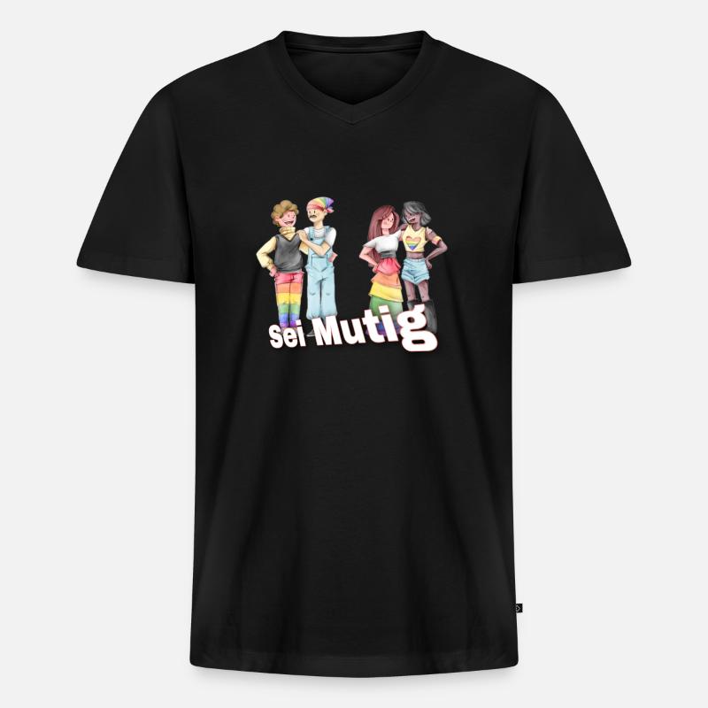 ,,Sei Mutig" LGBTQ - Männer Premium Bio T-Shirt mit V-Ausschnitt - Schwarz
