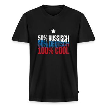 Halb Russisch, halb Deutsch - 100 Prozent cool! - Männer Premium Bio T-Shirt mit V-Ausschnitt - Schwarz - Vorne - Nico (187cm)