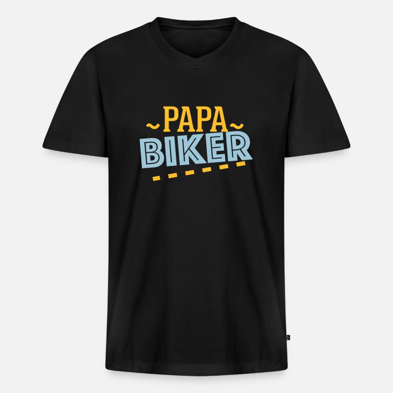 Papa Biker - - Männer Premium Bio T-Shirt mit V-Ausschnitt - Schwarz
