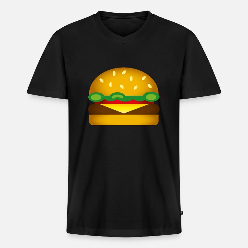 Smiley Burger - Männer Premium Bio T-Shirt mit V-Ausschnitt - Schwarz