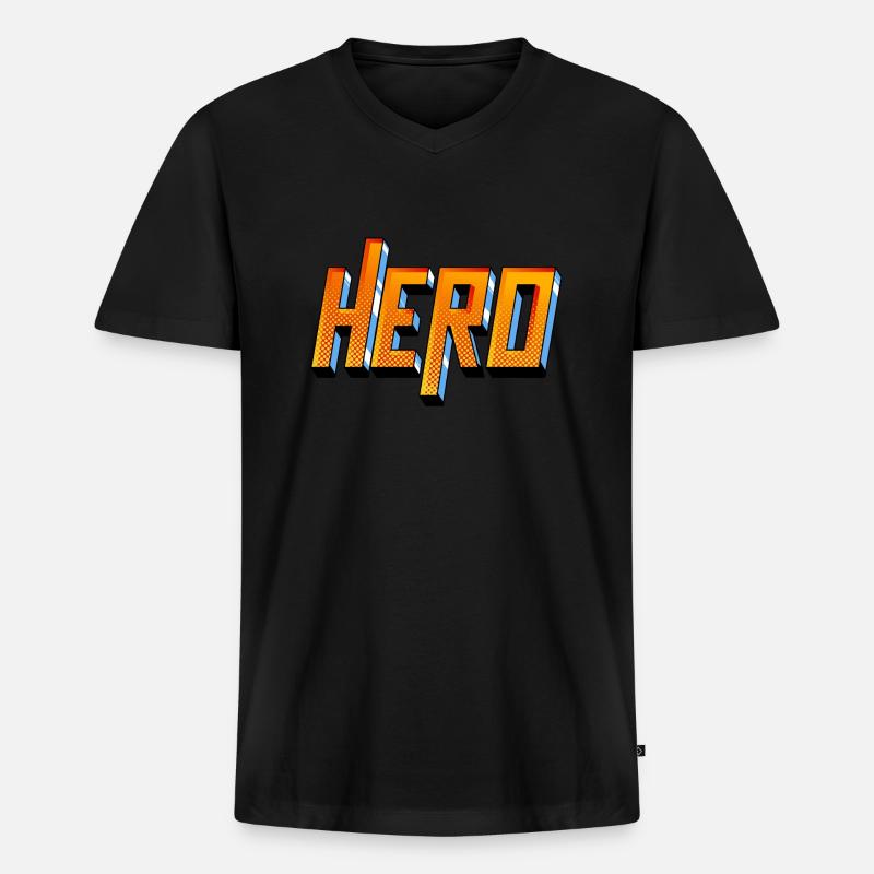 Hero Typography - Männer Premium Bio T-Shirt mit V-Ausschnitt - Schwarz