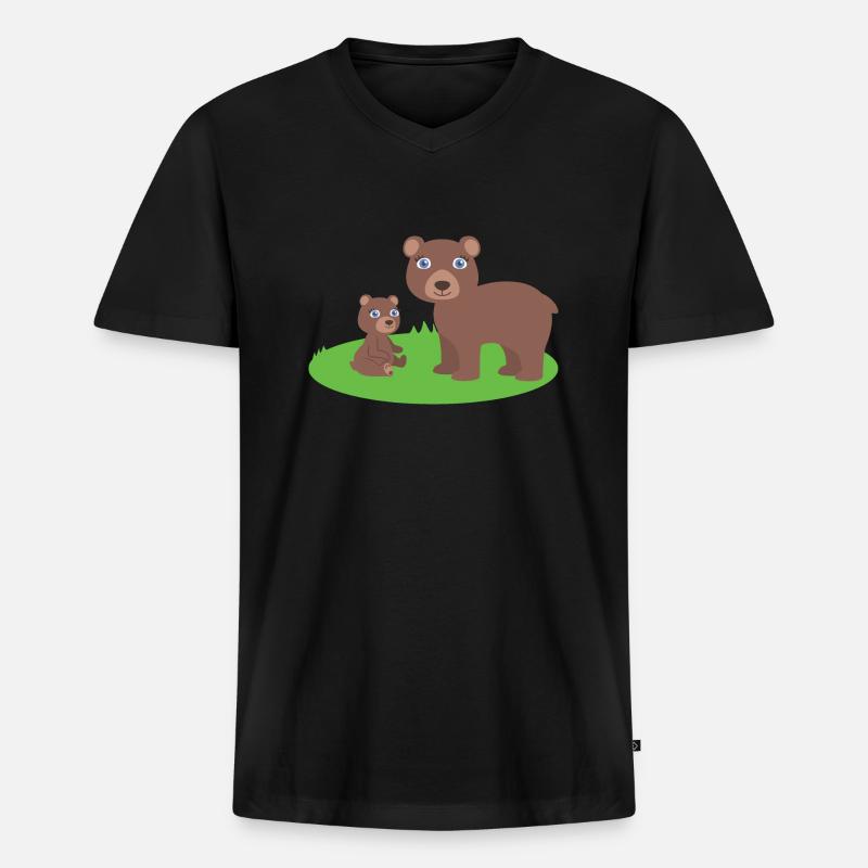 Mutter Bär mit Kind bär - Männer Premium Bio T-Shirt mit V-Ausschnitt - Schwarz