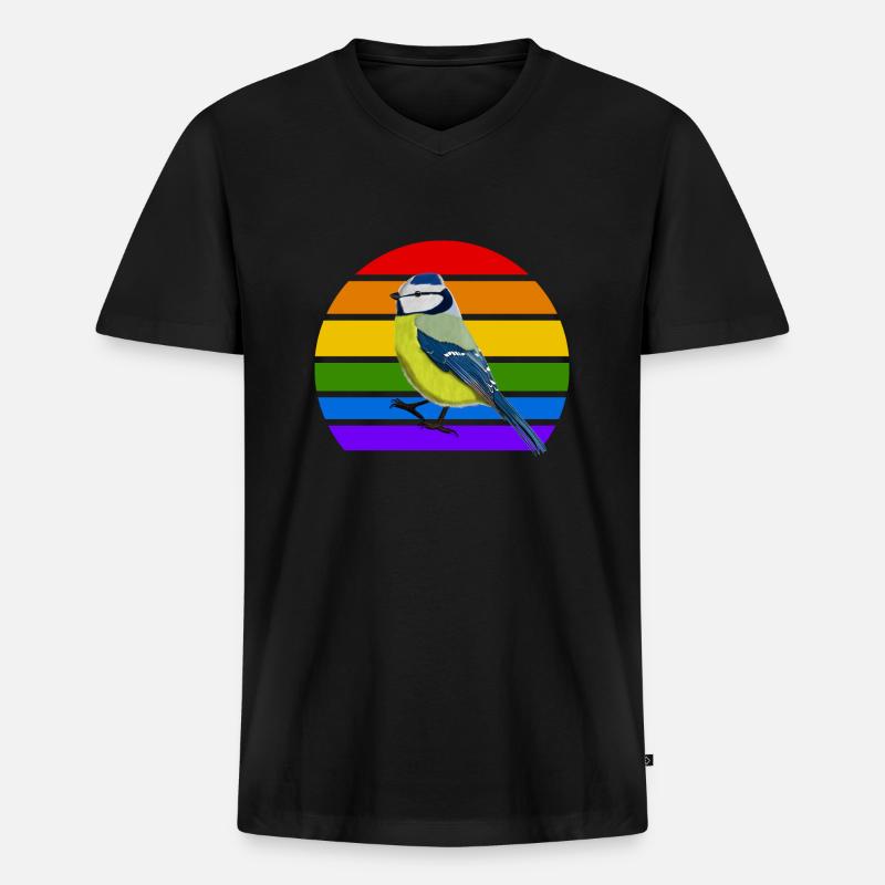 Blaumeise Vogel Regenbogen Vielfalt Singvogel - Männer Premium Bio T-Shirt mit V-Ausschnitt - Schwarz