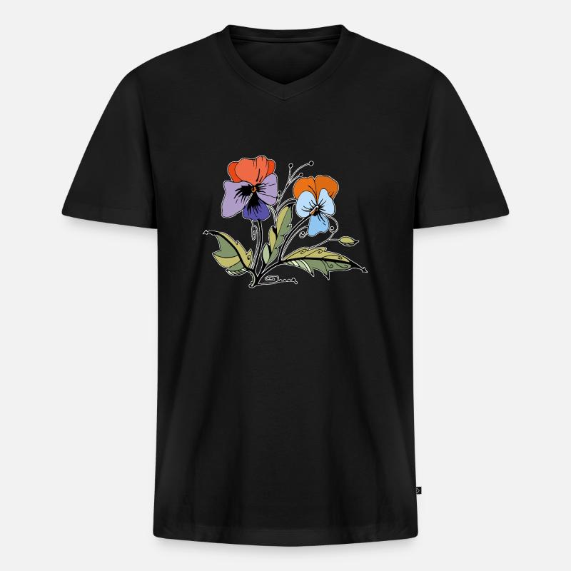 Flowers - Men's Premium Organic T-shirt with V-neck - black