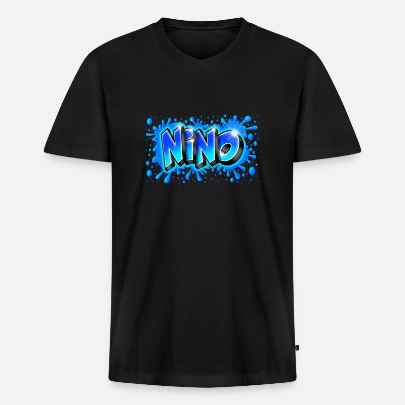 Graffiti NINO platsch blau - Männer Premium Bio T-Shirt mit V-Ausschnitt - Schwarz