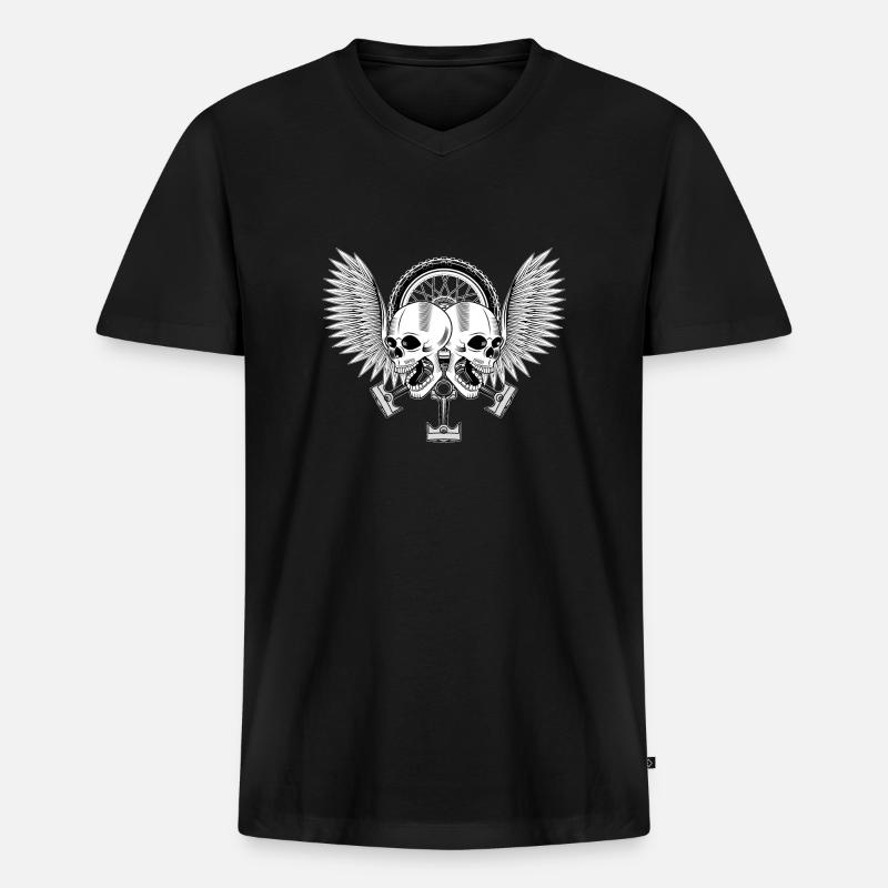 skull_biker - Männer Premium Bio T-Shirt mit V-Ausschnitt - Schwarz