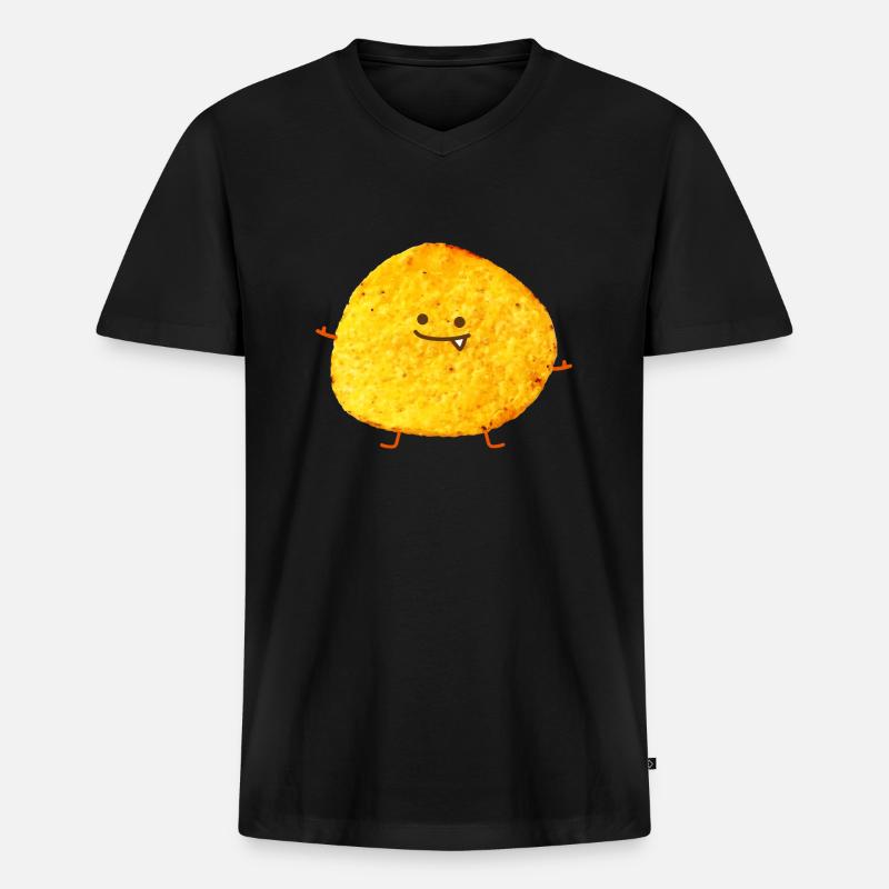 Lustiger Chips - Männer Premium Bio T-Shirt mit V-Ausschnitt - Schwarz