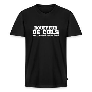 Bouffeur de culs sexe beauf cadeau drôle cul baise - T-shirt encolure en V Premium bio Homme - noir - Devant - Nico (187cm)