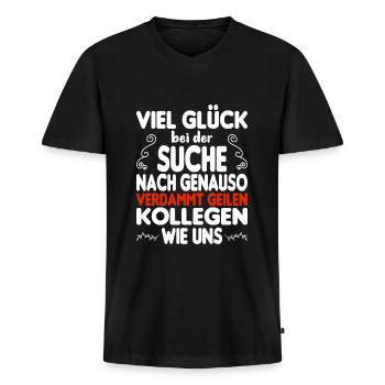 Kollege Kollegin Abschied - Männer Premium Bio T-Shirt mit V-Ausschnitt - Schwarz - Vorne - Nico (187cm)