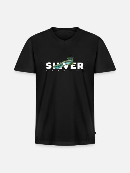 Silberner Arowana Monster Fischhüter - Männer Premium Bio T-Shirt mit V-Ausschnitt - Schwarz
