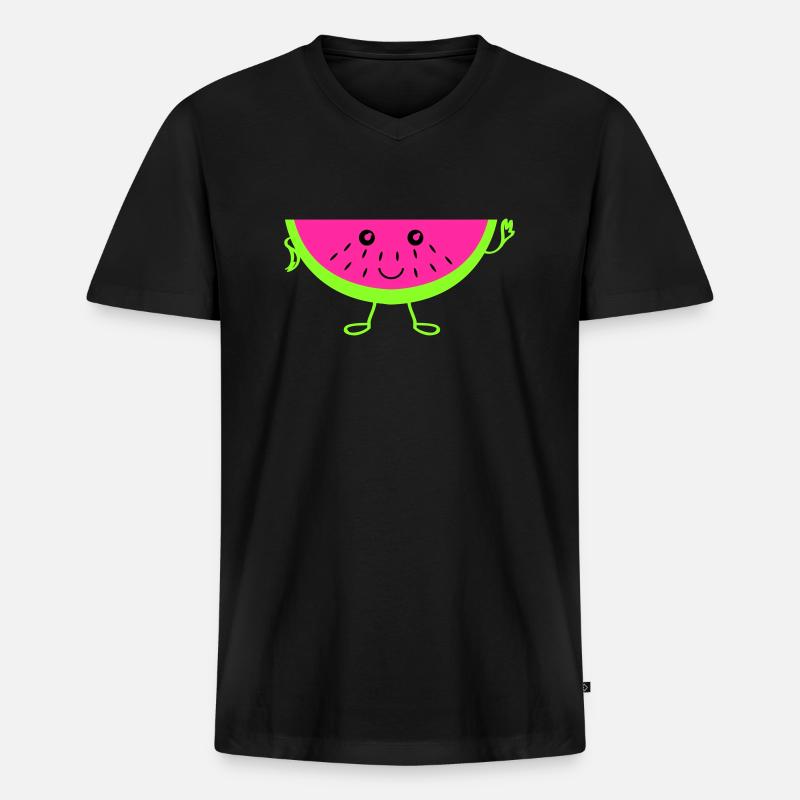 Melone - Männer Premium Bio T-Shirt mit V-Ausschnitt - Schwarz