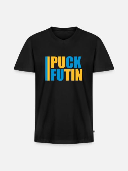 puck futin logo design - Men's Premium Organic T-shirt with V-neck - black