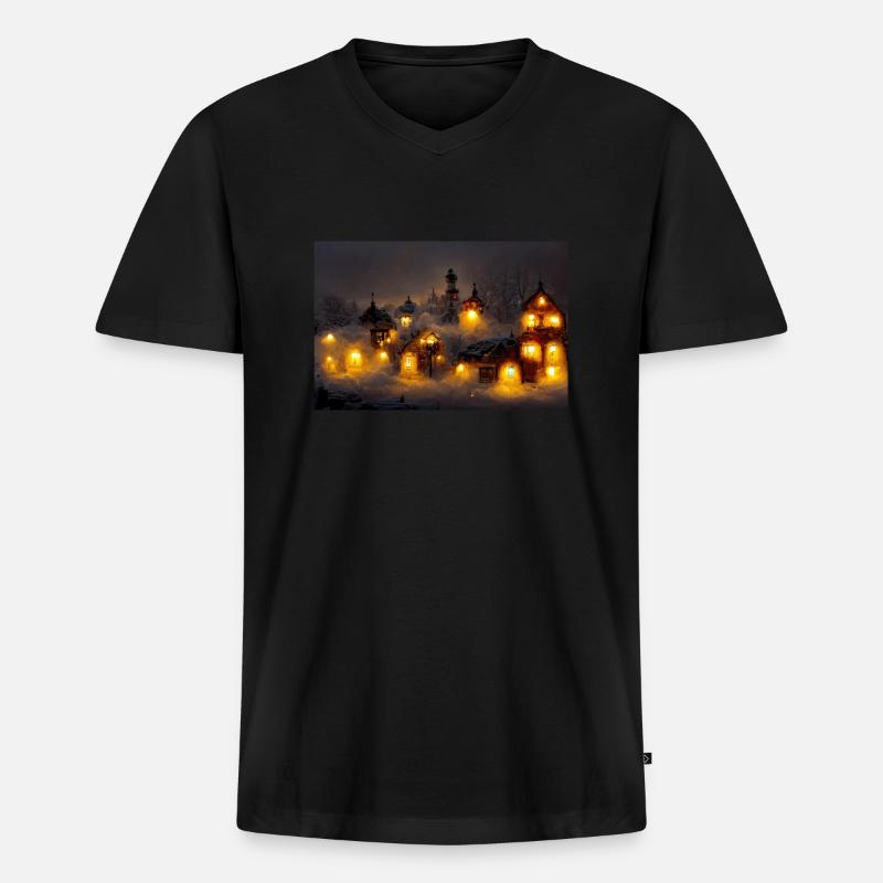Weihnachtsdorf - Männer Premium Bio T-Shirt mit V-Ausschnitt - Schwarz