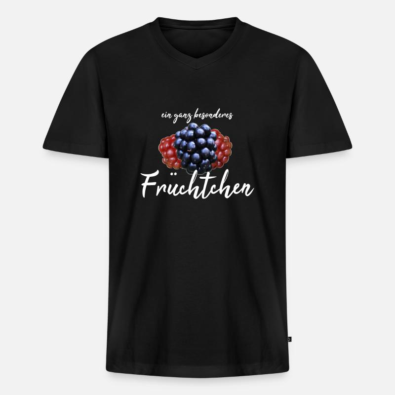 Früchtchen frech - Männer Premium Bio T-Shirt mit V-Ausschnitt - Schwarz