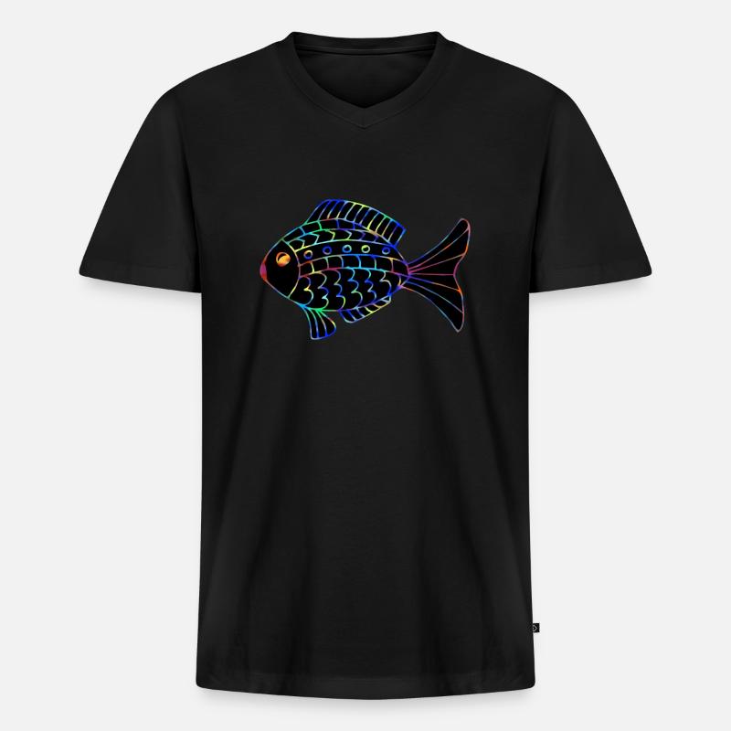 Fisch - Männer Premium Bio T-Shirt mit V-Ausschnitt - Schwarz