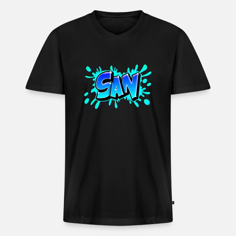 Graffiti San splash blau - Männer Premium Bio T-Shirt mit V-Ausschnitt - Schwarz