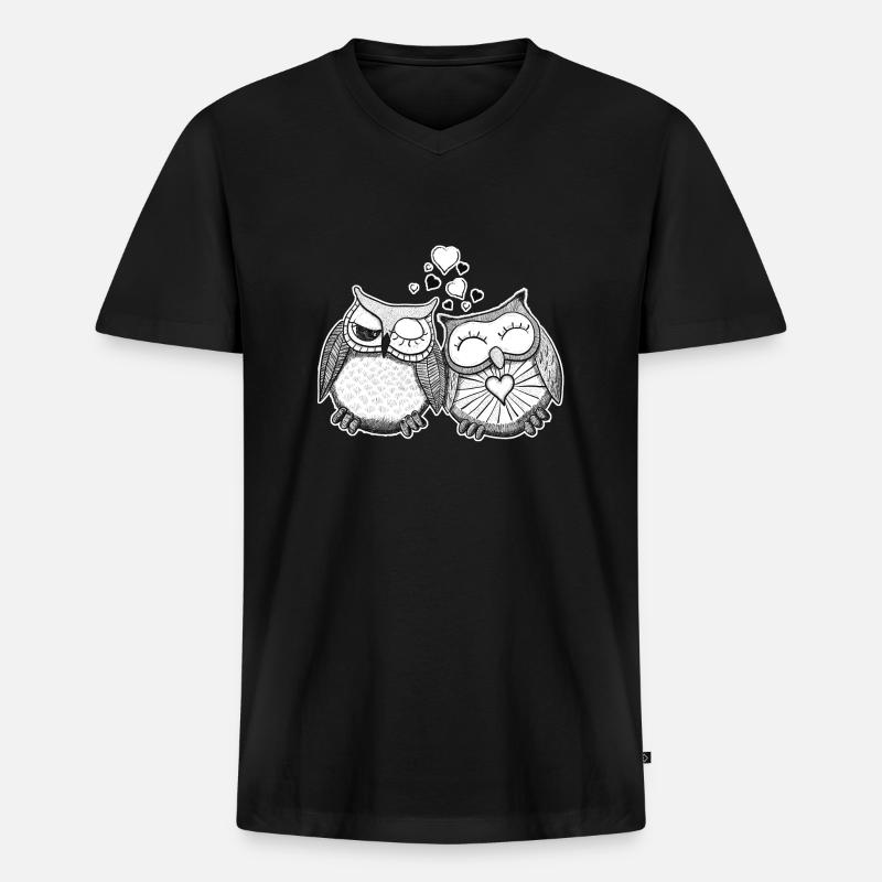 Verliebte Eulen Paar - Männer Premium Bio T-Shirt mit V-Ausschnitt - Schwarz